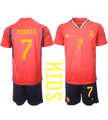 Spanien Alvaro Morata #7 babykläder Hemmatröja barn VM 2022 Korta ärmar (+ Korta byxor)